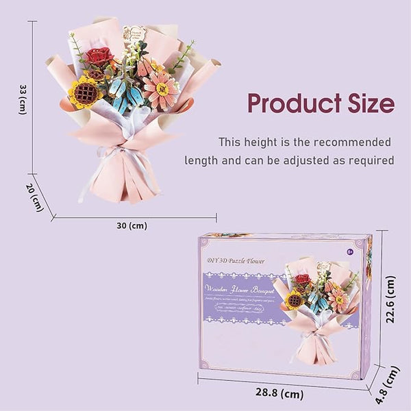 3D Wooden Puzzles Flower Bouquet Model Kit Building Set Creative Gift Idea Home Decor