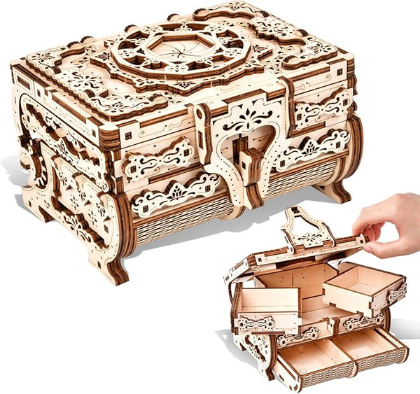 3D Wooden Puzzle Mechanical Treasure Box, Wood Creative Assembly Model Building Kits DIY Wooden Puzzle Hobbies Projects Gift