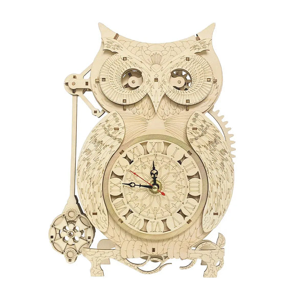 Wooden Puzzle for Adults Owl Clock Model Kit Desk Clock Home Decor Unique Gift for Kids on Birthday/Christmas Day